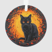 目つきハロウィン白熱［赤熱］光を放つ黒猫 オーナメント (裏面)