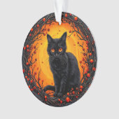 目つきハロウィン白熱［赤熱］光を放つ黒猫 オーナメント (正面)