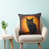 目つきハロウィン白熱［赤熱］光を放つ黒猫 クッション (椅子)