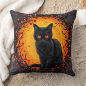 目つきハロウィン白熱［赤熱］光を放つ黒猫 クッション (ブランケット)