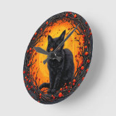 目つきハロウィン白熱［赤熱］光を放つ黒猫 ラウンド壁時計 (傾斜)