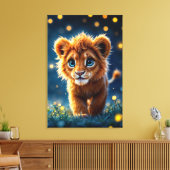 目で愛らしい毛皮のライオンきらめくの子 キャンバスプリント (インサイチュ (リビング))