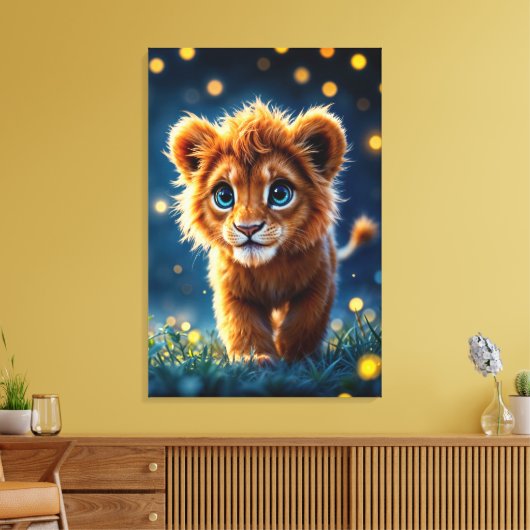 目で愛らしい毛皮のライオンきらめくの子 キャンバスプリント (インサイチュ (リビング))
