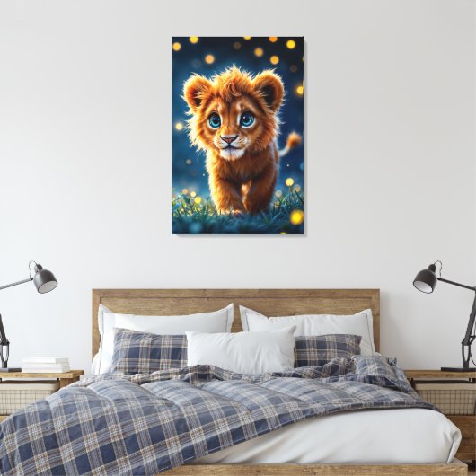 目で愛らしい毛皮のライオンきらめくの子 キャンバスプリント (インサイチュ (寝室))