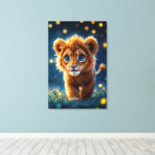 目で愛らしい毛皮のライオンきらめくの子 キャンバスプリント (インサイチュ (ウッドフロア))