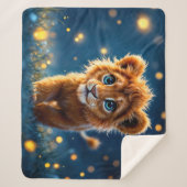 目で愛らしい毛皮のライオンきらめくの子 シェルパブランケット (正面)