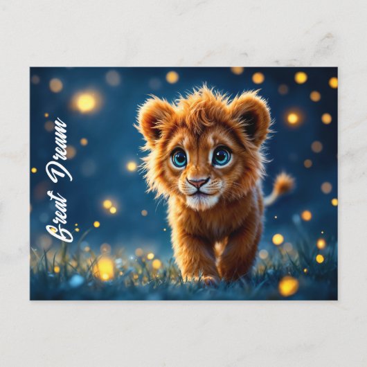 目で愛らしい毛皮のライオンきらめくの子 ポストカード (正面)