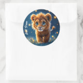 目で愛らしい毛皮のライオンきらめくの子 ラウンドシール (バッグ)