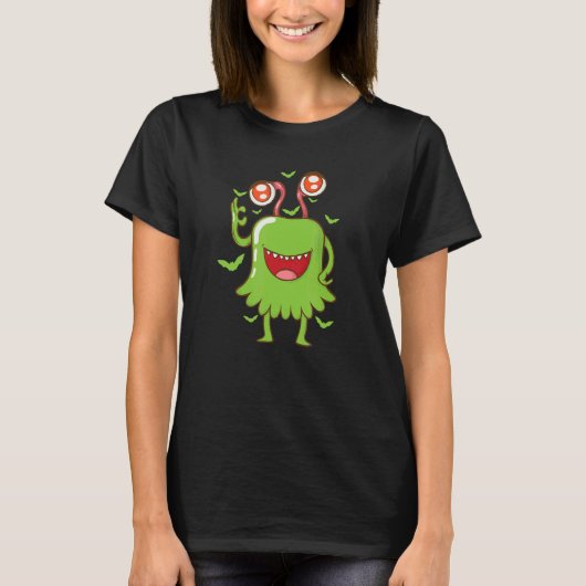 目とこうもりのハロウィーンモンスター Tシャツ (正面)