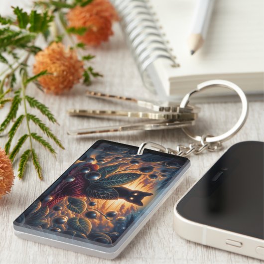 目と星白熱［赤熱］光を放つ付き超現実的な宇宙猫 キーホルダー (正面右)