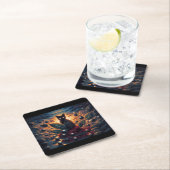 目と星白熱［赤熱］光を放つ付き超現実的な宇宙猫 スクエアペーパーコースター (インサイチュ)