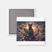 目と星白熱［赤熱］光を放つ付き超現実的な宇宙猫 マグネット (正面/裏面)