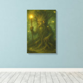 目と杖を持つ白熱［赤熱］光を放つ古代の樹木守り人 キャンバスプリント (インサイチュ (ウッドフロア))