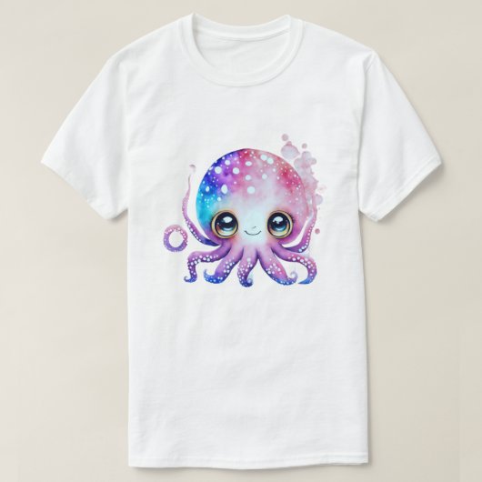 目と泡が大きく愛らしいカラフルタコ Tシャツ (デザイン正面)