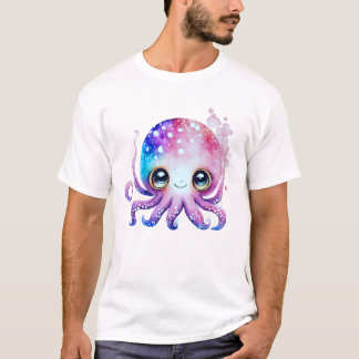 目と泡が大きく愛らしいカラフルタコ Tシャツ