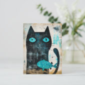目と魚ターコイズ黒猫 ポストカード (スタンド正面)
