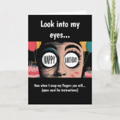 目にハッピーバースデーを入れた漫画顔 カード (正面)