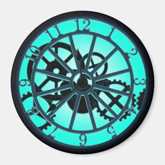 目に見えるギア付きSteampunkゴシック鉄工時計 マグネット (正面)