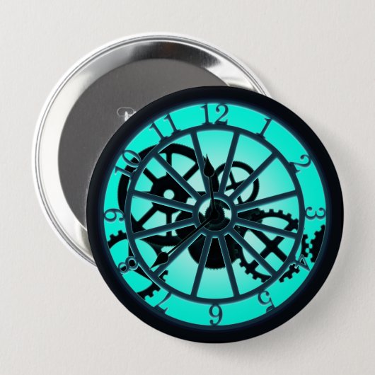 目に見えるギア付きSteampunkゴシック鉄工時計 缶バッジ (正面&裏面)