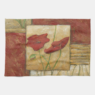 目に見えるブラシの打撃との花の絵画 キッチンタオル