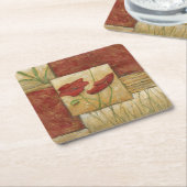 目に見えるブラシの打撃との花の絵画 スクエアペーパーコースター (アングル)