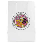 目に見える時計錯覚ファンタジークロックアートピンク ミディアムペーパーバッグ (裏面)