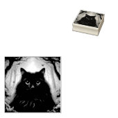 目のふわふわの美しい黒猫 ラバースタンプ (押印)