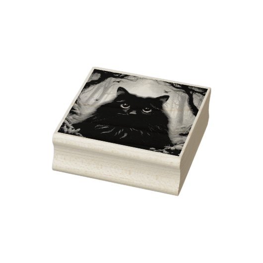 目のふわふわの美しい黒猫 ラバースタンプ (スタンプ)