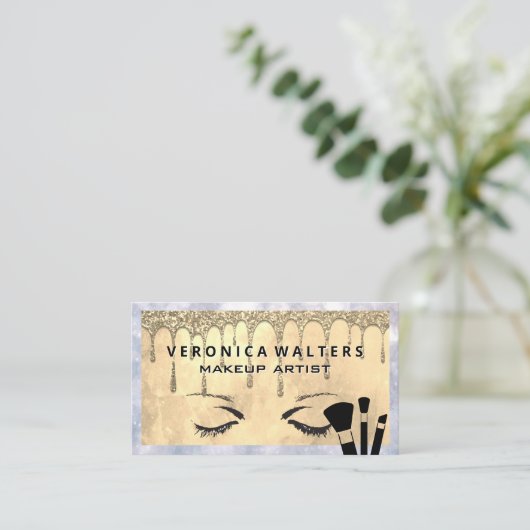 目のまぶし | 金ゴールドグリッター滴 | メイクアップブラシ ロイヤリティカード (スタンド正面)