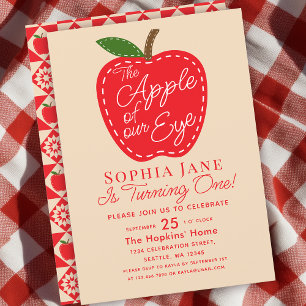 目のアップルかわいい子供たち1st誕生日招待状 招待状