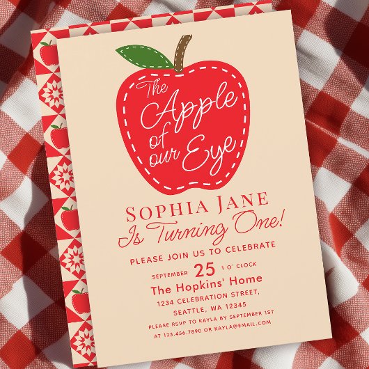 目のアップルかわいい子供たち1st誕生日招待状 招待状