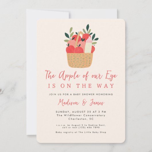 目のアップルカワイイモダン秋赤ちゃんシャワー 招待状 (正面)