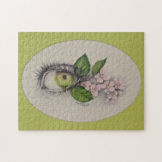 目のアップルサーレアルスケッチアートグリーン ジグソーパズル (横)