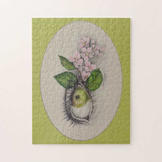 目のアップルサーレアルスケッチアートグリーン ジグソーパズル (縦)