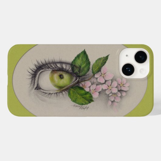 目のアップルサーレアルスケッチアートグリーン Case-Mate iPhoneケース (裏面 (横))