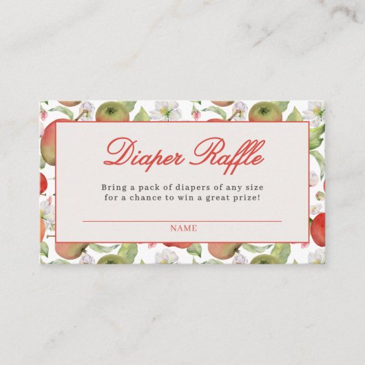 目のアップルベビーシャワーおむつラッフルカード エンクロージャーカード (正面)