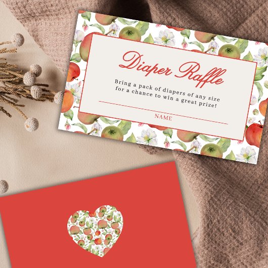 目のアップルベビーシャワーおむつラッフルカード エンクロージャーカード