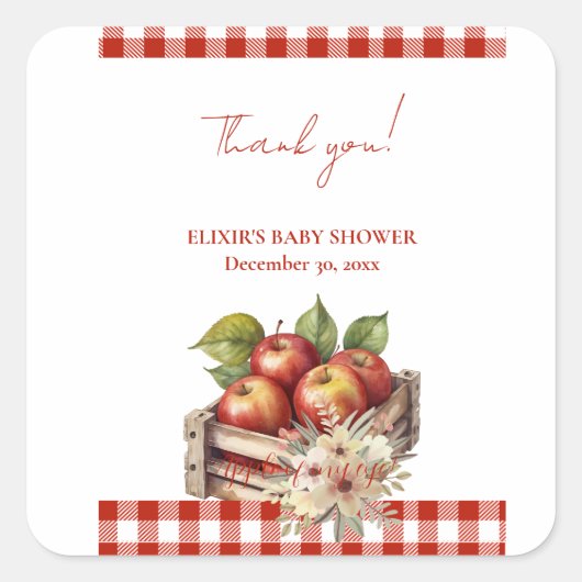 目のアップルレッドオーチャードベビーシャワー スクエアシール (正面)