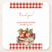 目のアップルレッドオーチャードベビーシャワー スクエアペーパーコースター (正面)