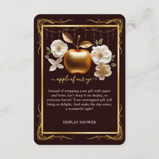 目のエレガント金ゴールドのアップルベイビーシャワー エンクロージャーカード (正面)