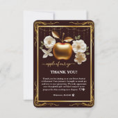 目のエレガント金ゴールドのアップルベイビーシャワー サンキューカード (正面)