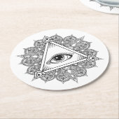 目のピラミッドの記号の落書き ラウンドペーパーコースター (アングル)