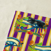 目のホルス保護金ゴールドと紫のストライプ ビーチタオル (インサイチュ)