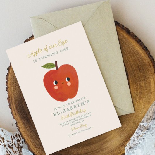 目のリンゴかわいいリンゴ1st誕生日 招待状