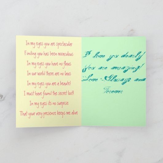 『目の中で』のかわいらし歌の粋な少女の挨拶状 カード (内部)