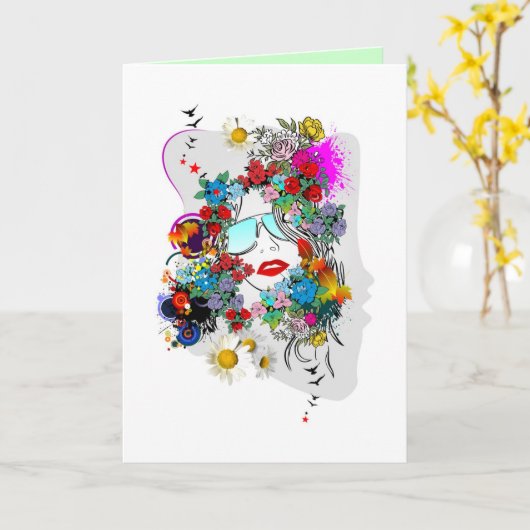 『目の中で』のかわいらし歌の粋な少女の挨拶状 カード (黄色い花)