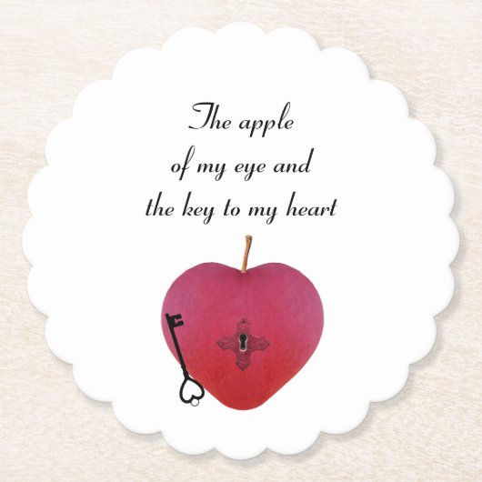 目の中のリンゴとハートへの鍵 ペーパーコースター (正面)
