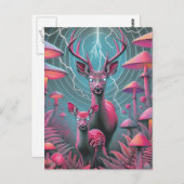 目の付いたサイケデリック愛らしい白熱［赤熱］光を放つ鹿 ポストカード (正面/裏面)