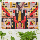 目の付いた幾何学族/民族模様 キッチンタオル (折り畳み)