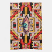 目の付いた幾何学族/民族模様 キッチンタオル (縦)